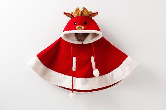 Kids Unisex Cartoon Reindeer Pompon Embellished Cloak