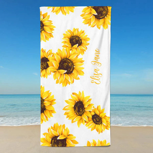 Personalized Beach Towels With Name II01- Sunflower