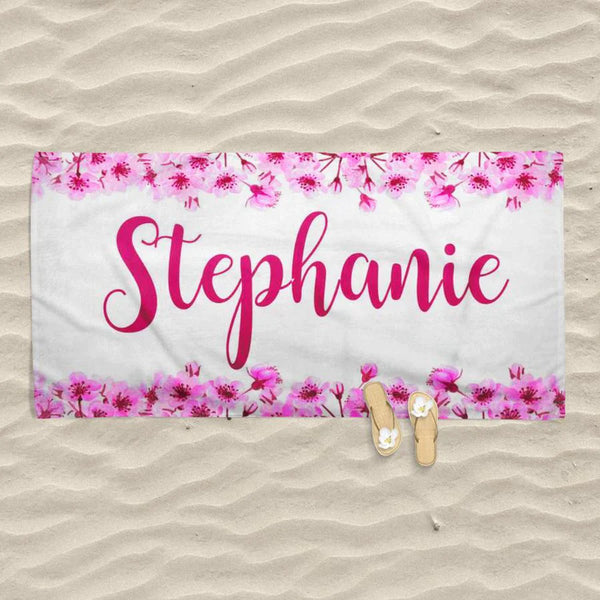 Personalized Beach Towels With Name II09- Floral Pink